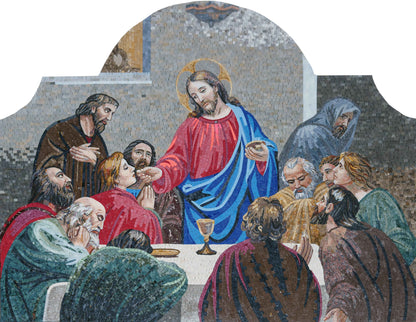 Last Supper Eucharist Marble Mosaic Wall Art – Handmade Christian Religious Scene – Mesh Backing