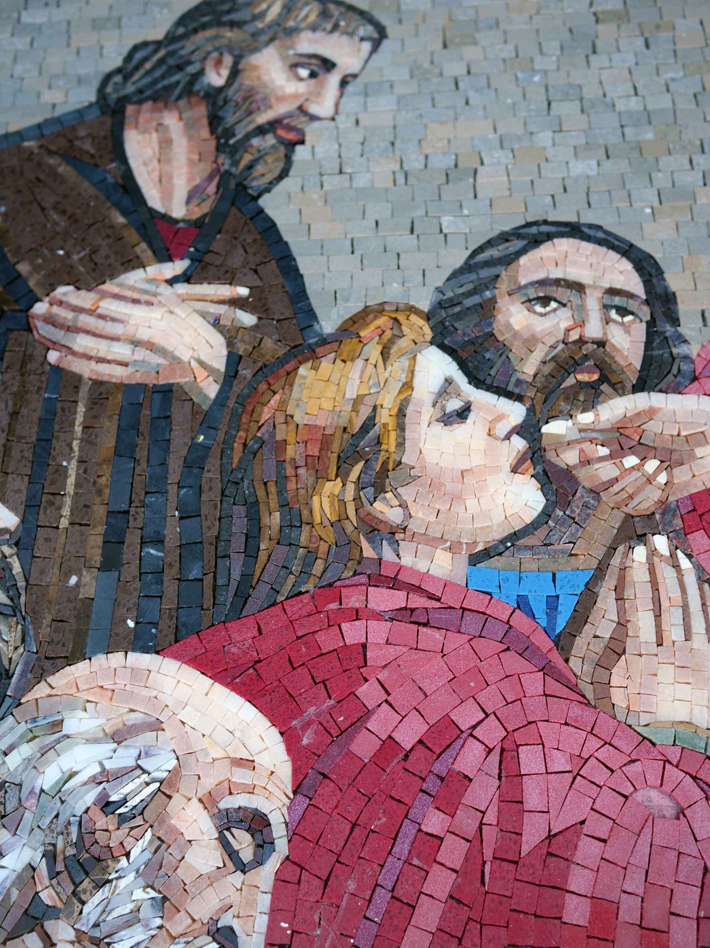 Last Supper Eucharist Marble Mosaic Wall Art – Handmade Christian Religious Scene – Mesh Backing
