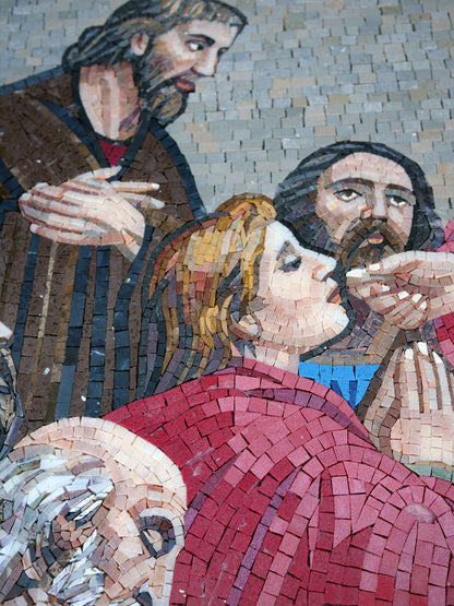 Last Supper Eucharist Marble Mosaic Wall Art – Handmade Christian Religious Scene – Mesh Backing