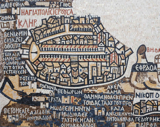 Madaba Map of Jerusalem Marble Mosaic Wall Art – Handmade Byzantine Ancient Map - Mesh Backing