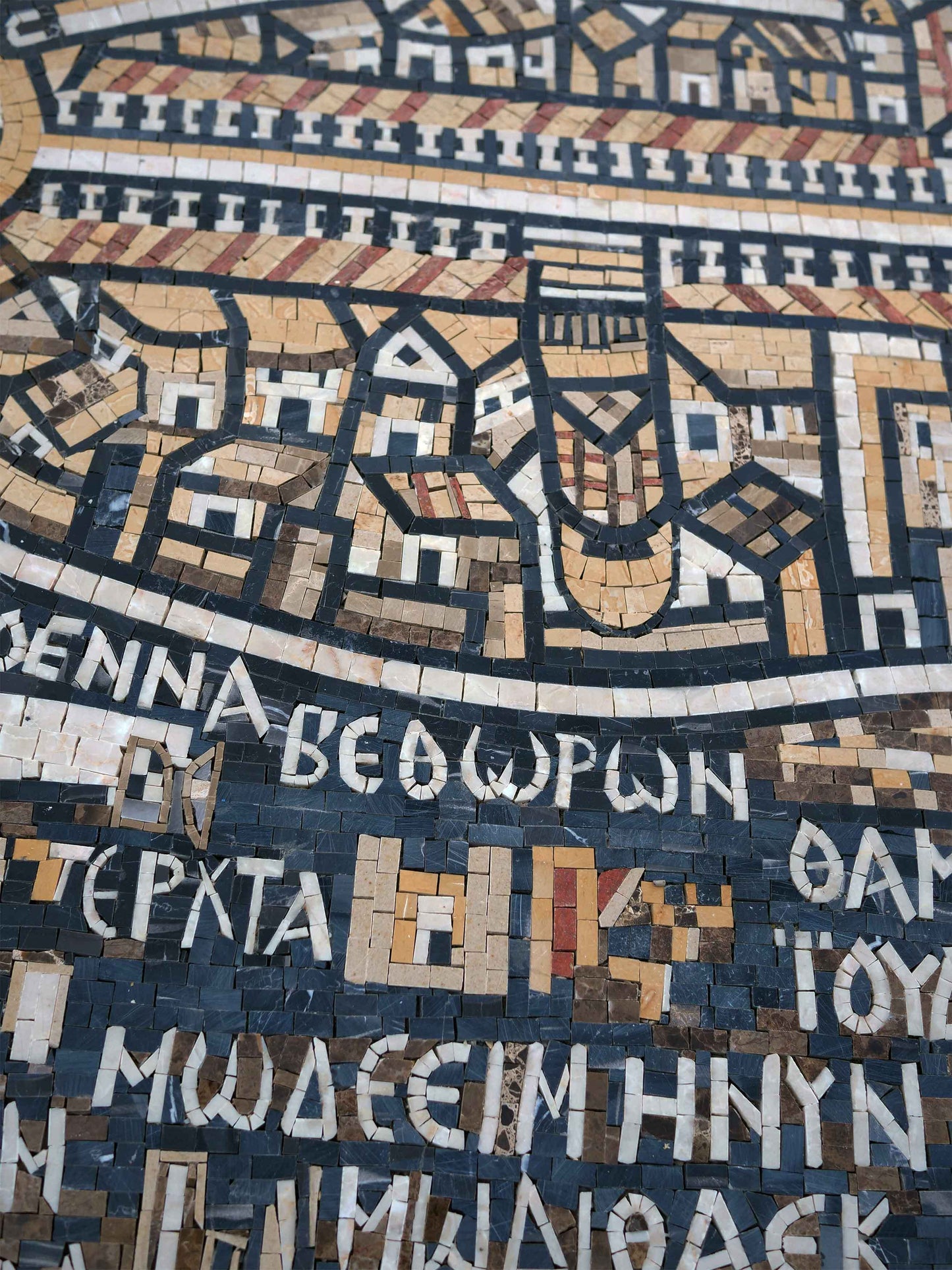 Madaba Map of Jerusalem Marble Mosaic Wall Art – Handmade Byzantine Ancient Map - Mesh Backing