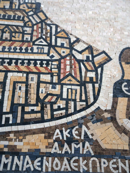 Madaba Map of Jerusalem Marble Mosaic Wall Art – Handmade Byzantine Ancient Map - Mesh Backing