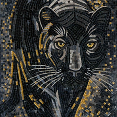 Black Panther Marble Mosaic Wall Art – Handmade Animal Portrait - Mesh Backing