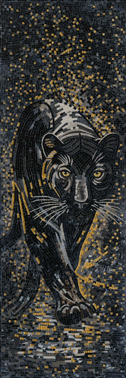 Black Panther Marble Mosaic Wall Art – Handmade Animal Portrait - Mesh Backing