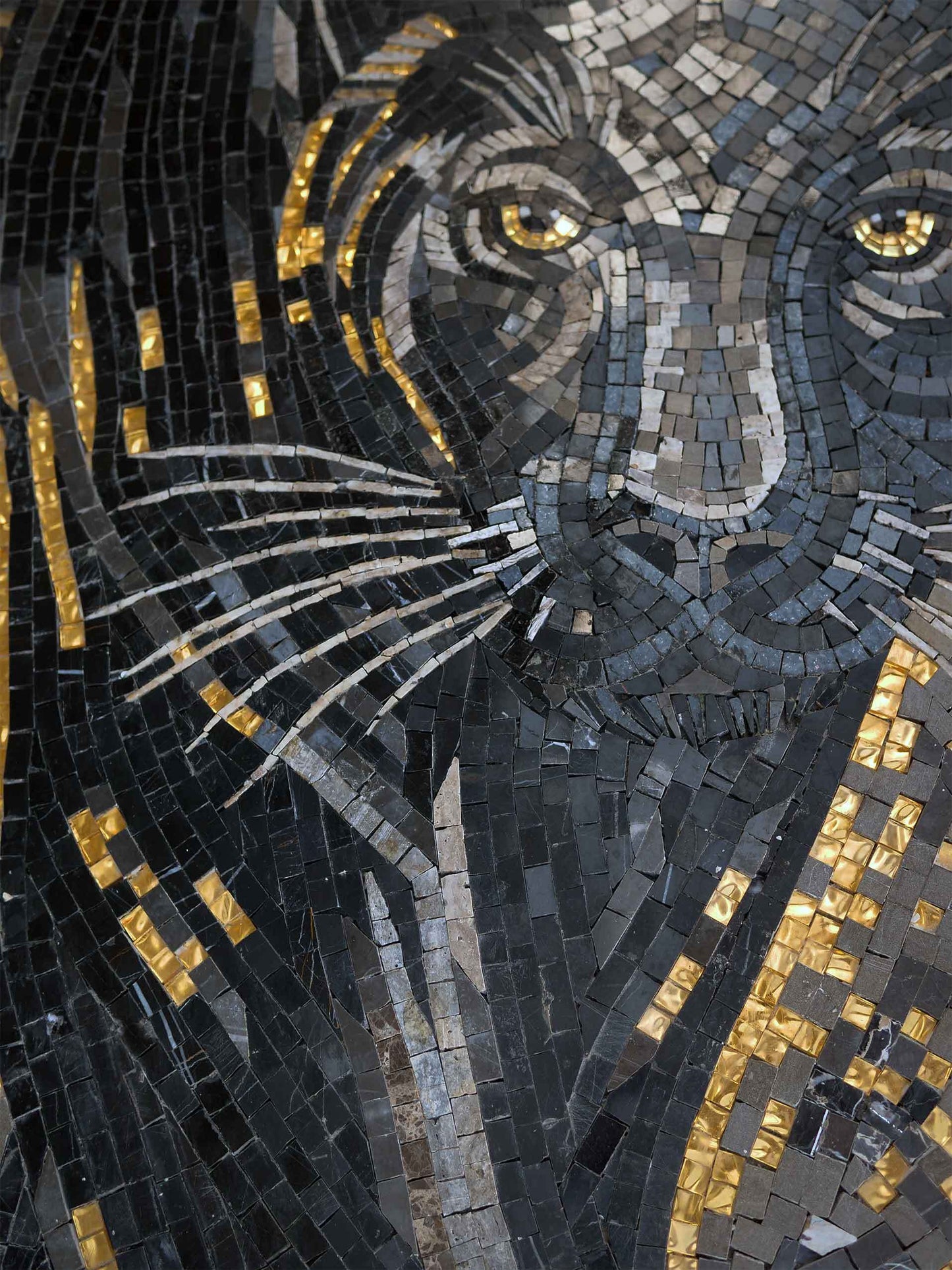 Black Panther Marble Mosaic Wall Art – Handmade Animal Portrait - Mesh Backing