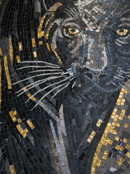 Black Panther Marble Mosaic Wall Art – Handmade Animal Portrait - Mesh Backing