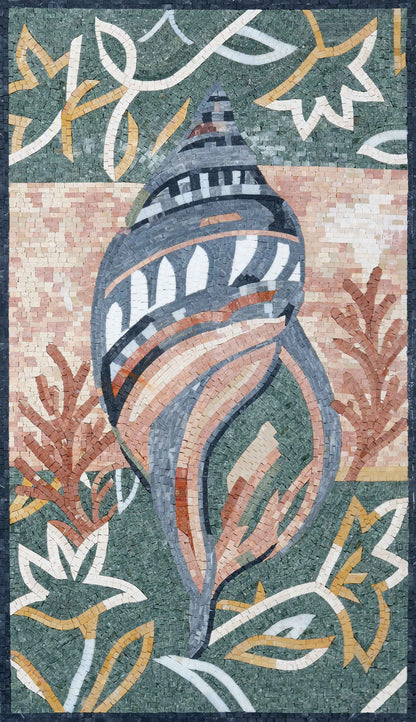 Seashell & Coral Marble Mosaic Wall Art – Artisan Nautical Beach Decor - Mesh Backing