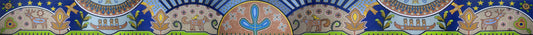 Folk Art Frieze Marble Mosaic Border – Handmade Animals & Floral Decorative Band - Mesh Backing