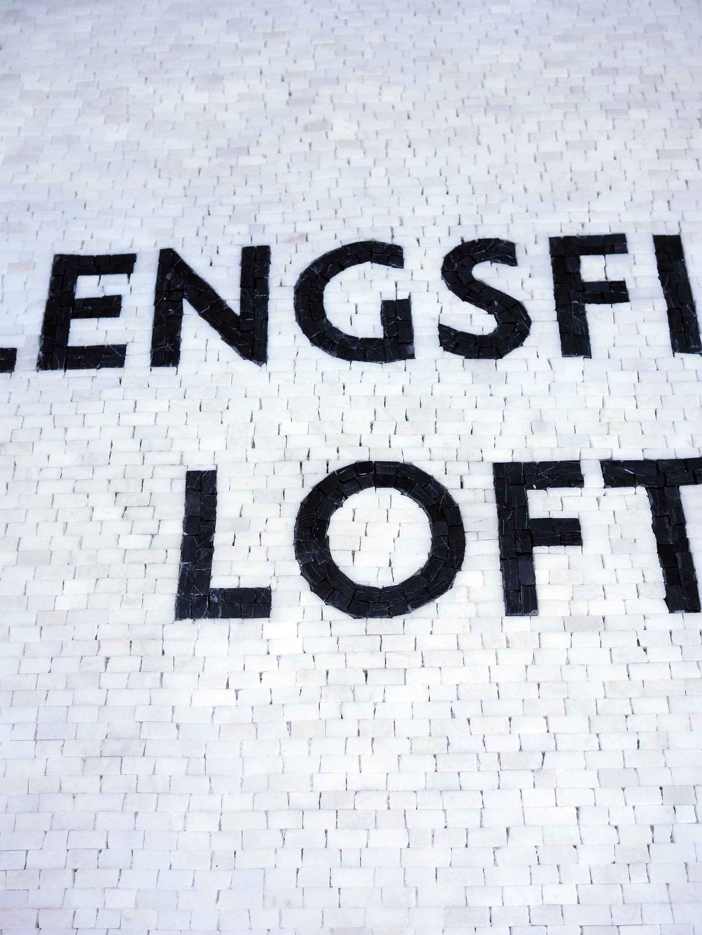 Custom Business Name Sign – Black & White Marble Mosaic Wall & Floor Art - Mesh Backing