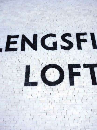 Custom Business Name Sign – Black & White Marble Mosaic Wall & Floor Art - Mesh Backing