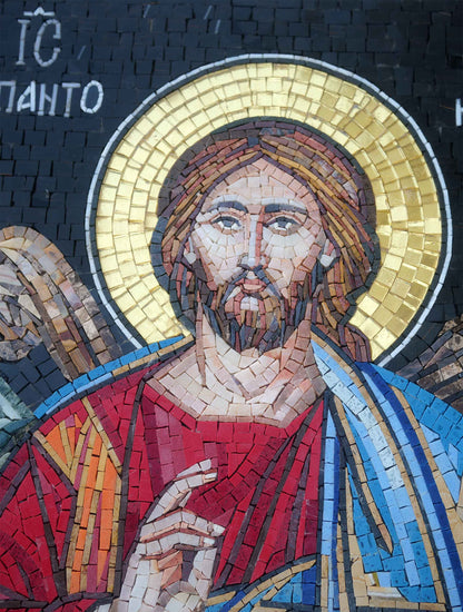 Christ Pantocrator & Angels – Byzantine Orthodox Marble Mosaic Wall Art - Mesh Backing