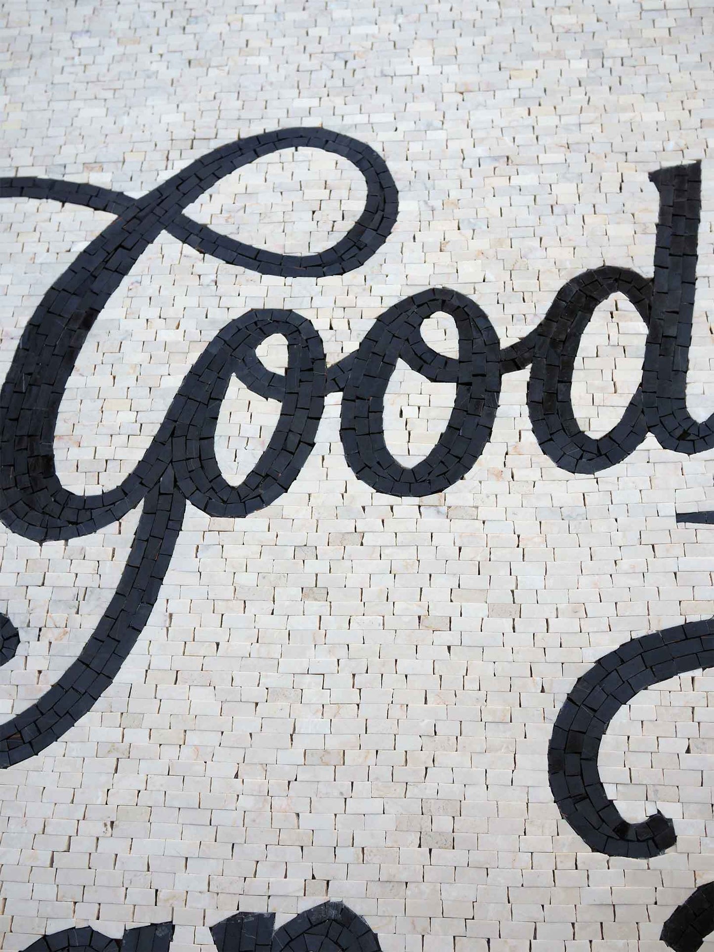 Custom Script Quote Sign – Black & White Marble Mosaic Wall & Floor Art - Mesh Backing
