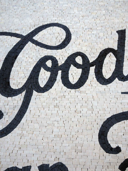 Custom Script Quote Sign – Black & White Marble Mosaic Wall & Floor Art - Mesh Backing