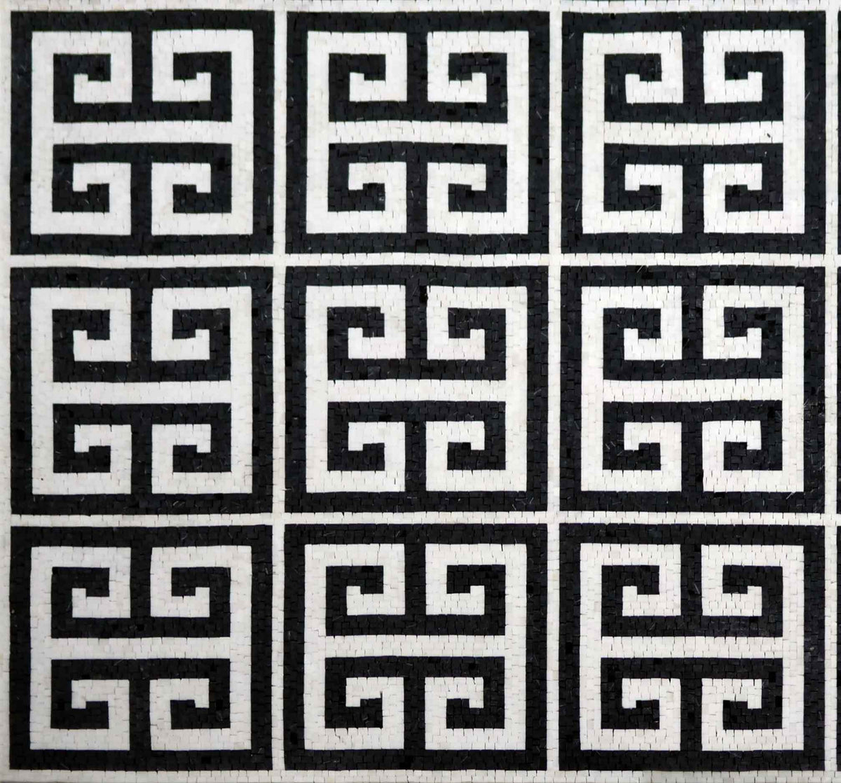 Greek Key Grid – Black and White Marble Mosaic Field Tile - Mesh Backing