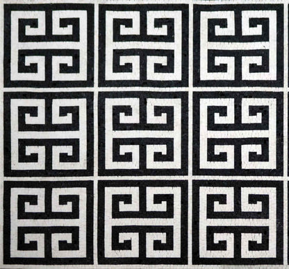 Greek Key Grid – Black and White Marble Mosaic Field Tile - Mesh Backing