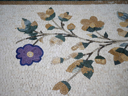Wildflower Vine Border – Custom Botanical Marble Mosaic Wall Art - Mesh Backing