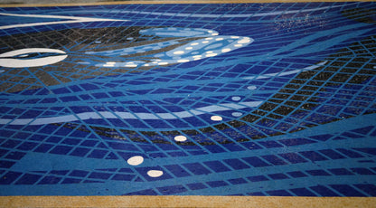 Abstract Ocean Wave & Fish – Contemporary Marble Mosaic Wall Art - Mesh Backing
