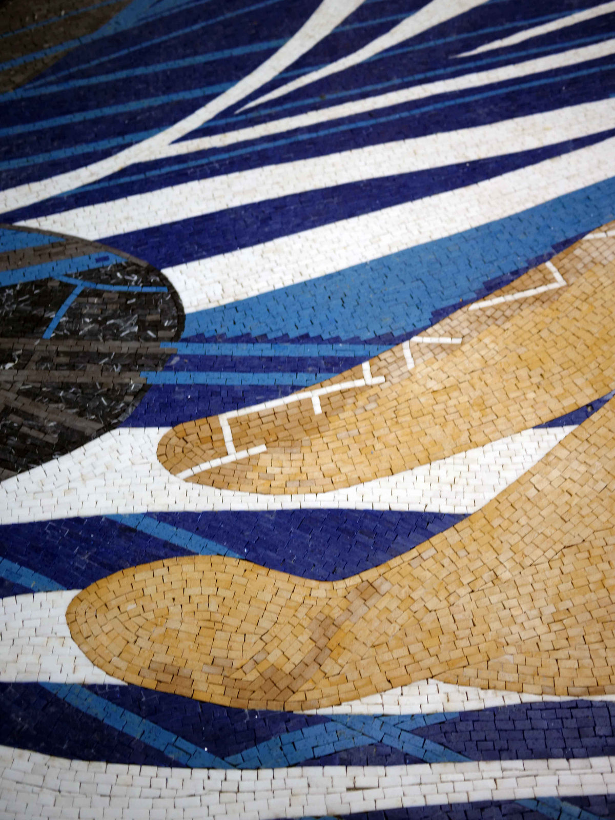 Abstract Ocean Wave & Fish – Contemporary Marble Mosaic Wall Art - Mesh Backing
