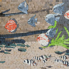 Tropical Fish & Seagrass Underwater Scene – Marine Life Marble Mosaic Wall & Pool Art - Mesh Backing
