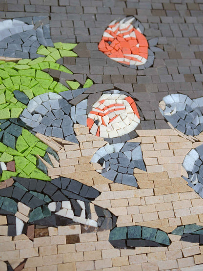 Tropical Fish & Seagrass Underwater Scene – Marine Life Marble Mosaic Wall & Pool Art - Mesh Backing