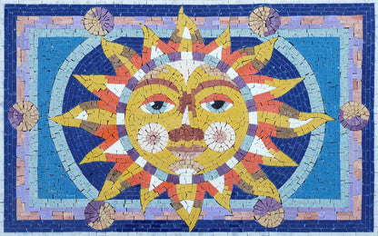 Smiling Sun Face – Colourful Celestial Marble Mosaic Wall Art - Mesh Backing