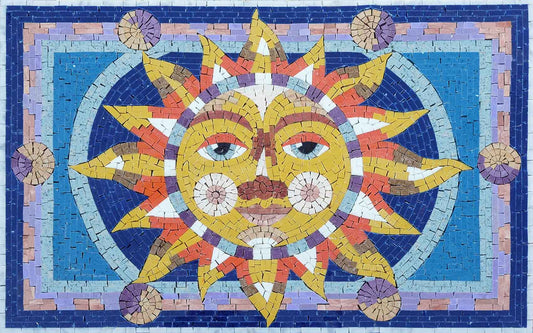 Smiling Sun Face – Colourful Celestial Marble Mosaic Wall Art - Mesh Backing