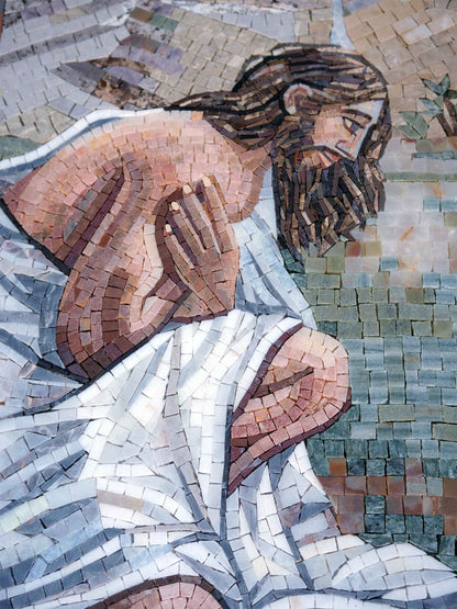 Baptism of Christ – Christian Marble Mosaic Wall Art - Mesh Backing