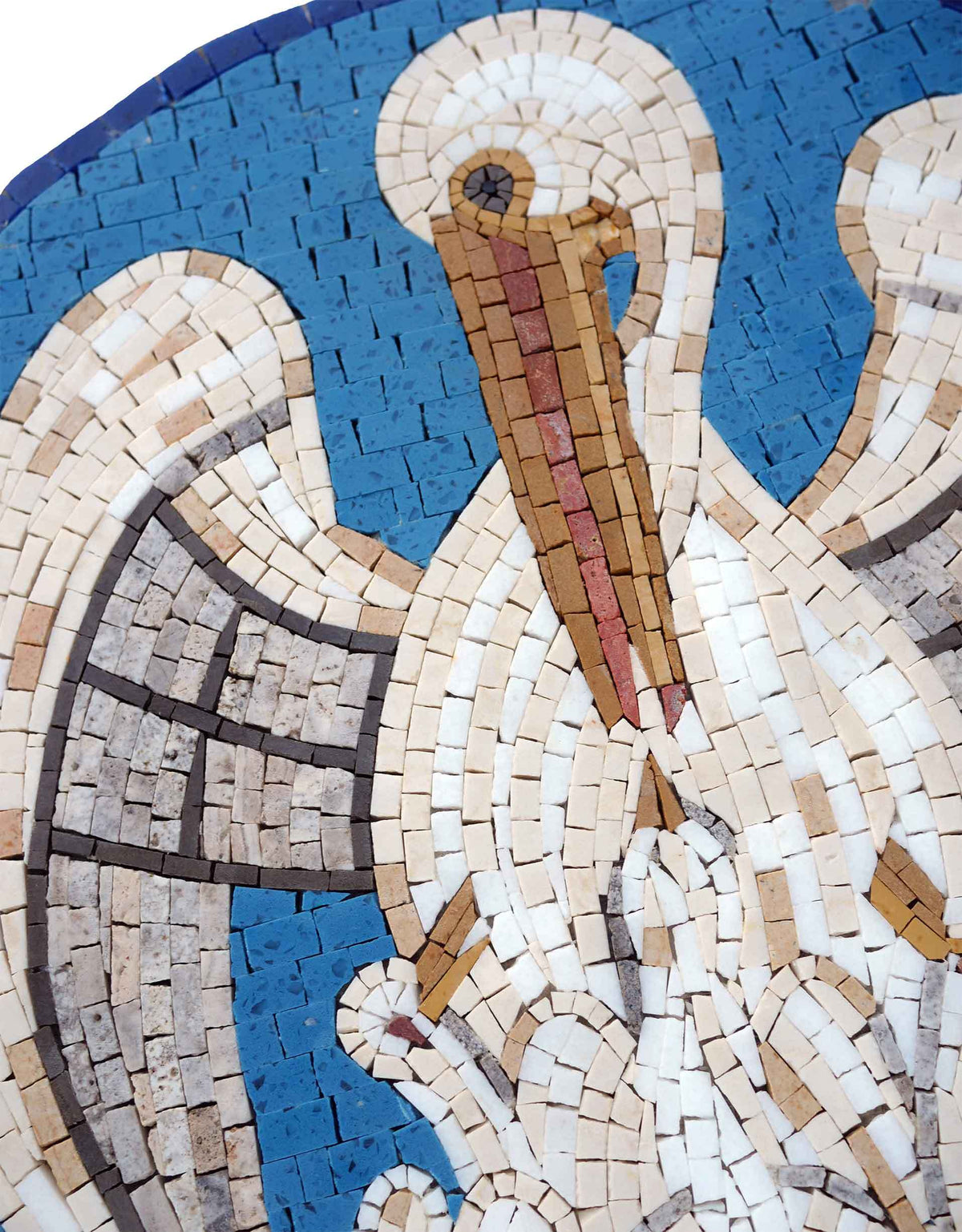 Pelican in Her Piety – Blue Round Marble Mosaic Medallion - Mesh Backing