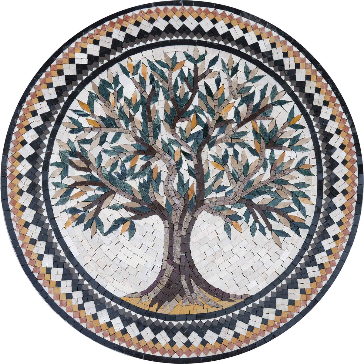 Tree of Life Medallion – Symbolic Marble Mosaic Medallion - Mesh Backing