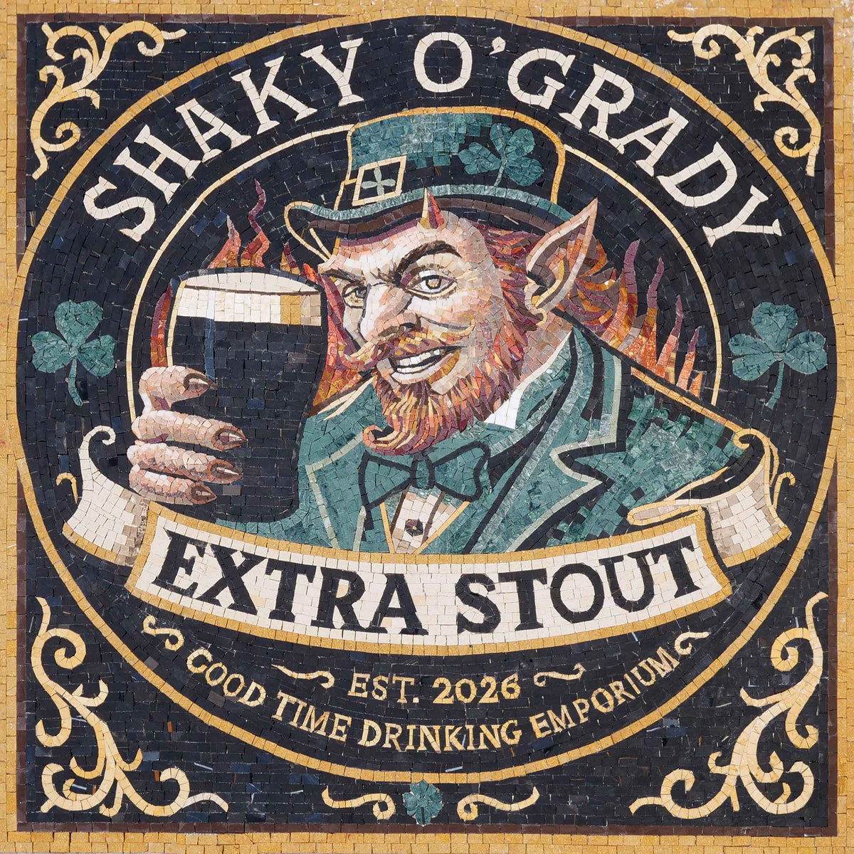 Shaky O'Grady Extra Stout Custom Sign – Irish Pub Marble Mosaic Wall Art - Mesh Backing