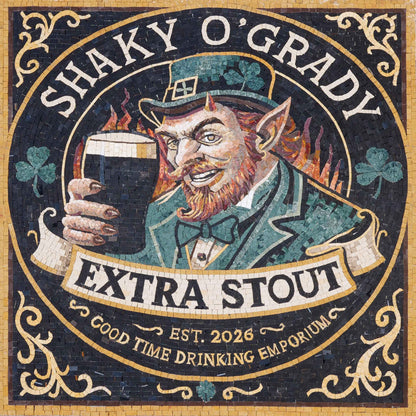 Shaky O'Grady Extra Stout Custom Sign – Irish Pub Marble Mosaic Wall Art - Mesh Backing