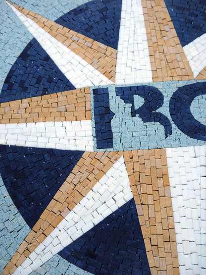 BC Monogram Compass Rose – Custom Blue Marble Mosaic Artwork - Mesh Backing