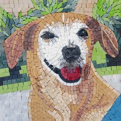 Smiling Golden Retriever Portrait – Pet Marble Mosaic Portrait - Mesh Backing