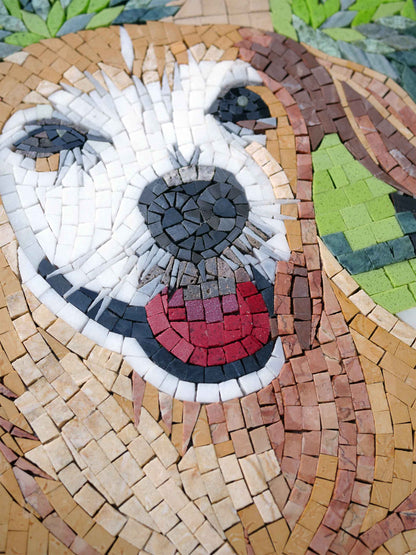 Smiling Golden Retriever Portrait – Pet Marble Mosaic Portrait - Mesh Backing