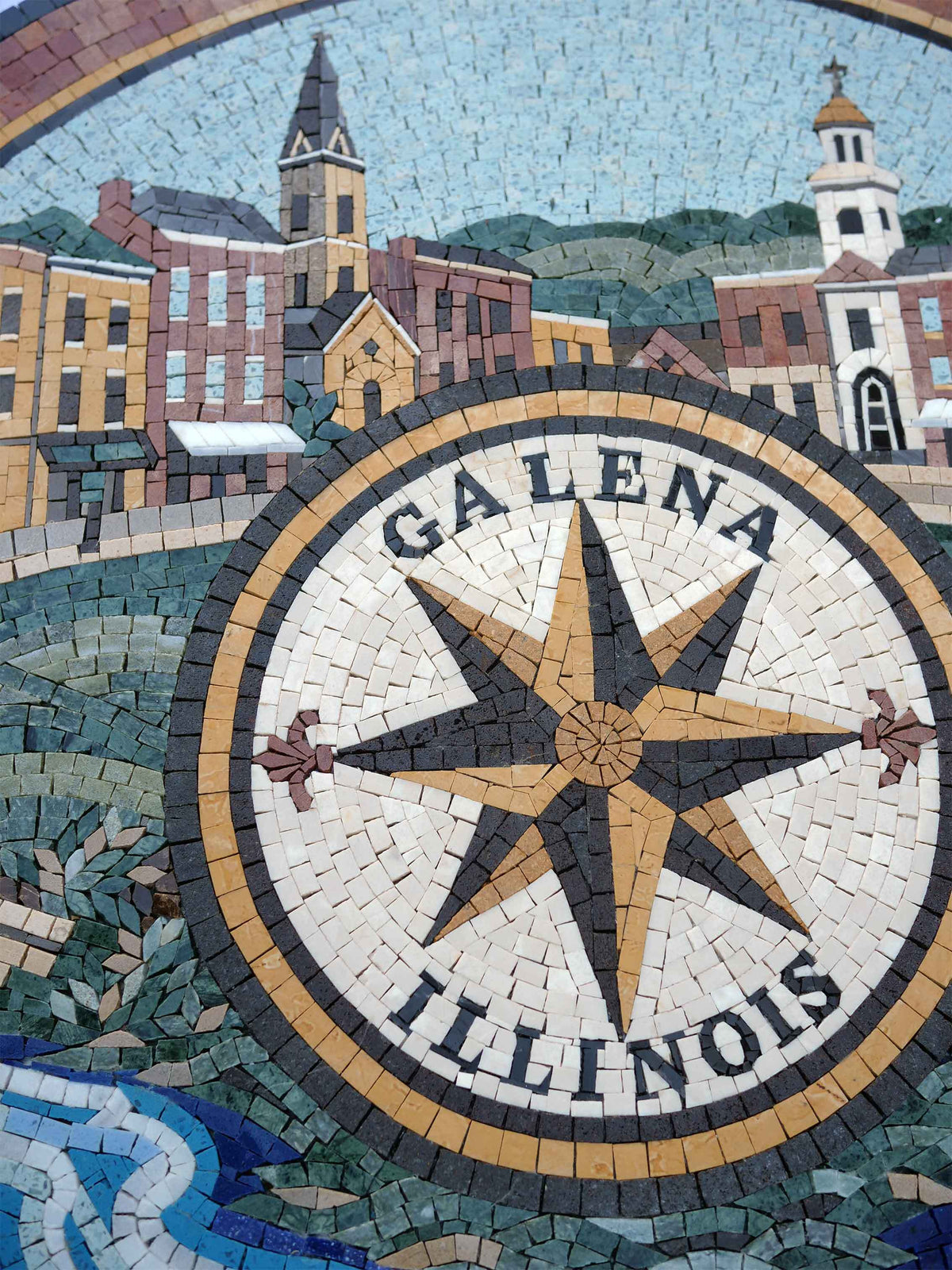 Galena Illinois Town Seal – Custom Historic Marble Mosaic Rug - Mesh Backing