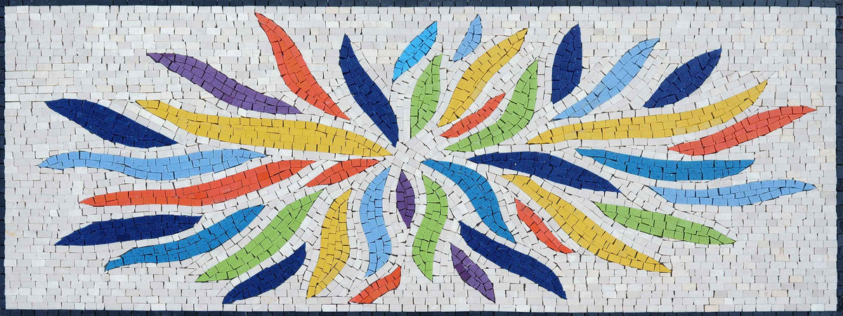 Rainbow Starburst – Modern Abstract Marble Mosaic Rug - Mesh Backing