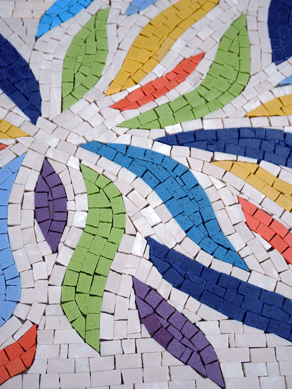 Rainbow Starburst – Modern Abstract Marble Mosaic Rug - Mesh Backing