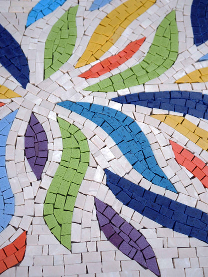 Rainbow Starburst – Modern Abstract Marble Mosaic Rug - Mesh Backing