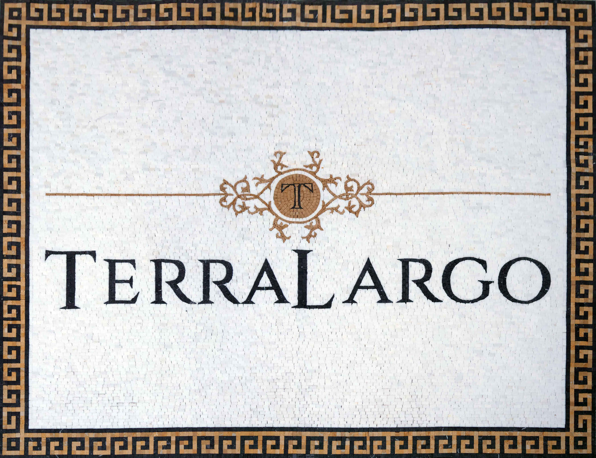 Terra Largo Custom Logo Sign – Greek Key Marble Mosaic Wall Art - Mesh Backing
