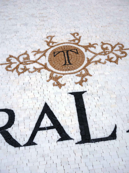 Terra Largo Custom Logo Sign – Greek Key Marble Mosaic Wall Art - Mesh Backing