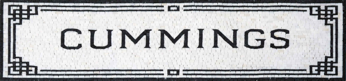 Cummings Custom Sign – Black and White Marble Mosaic Wall Art - Mesh Backing