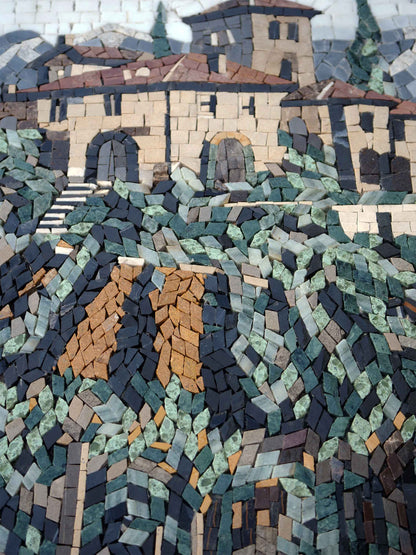 Roche Winery Custom Sign – Tuscan Vineyard Marble Mosaic Wall Art - Mesh Backing