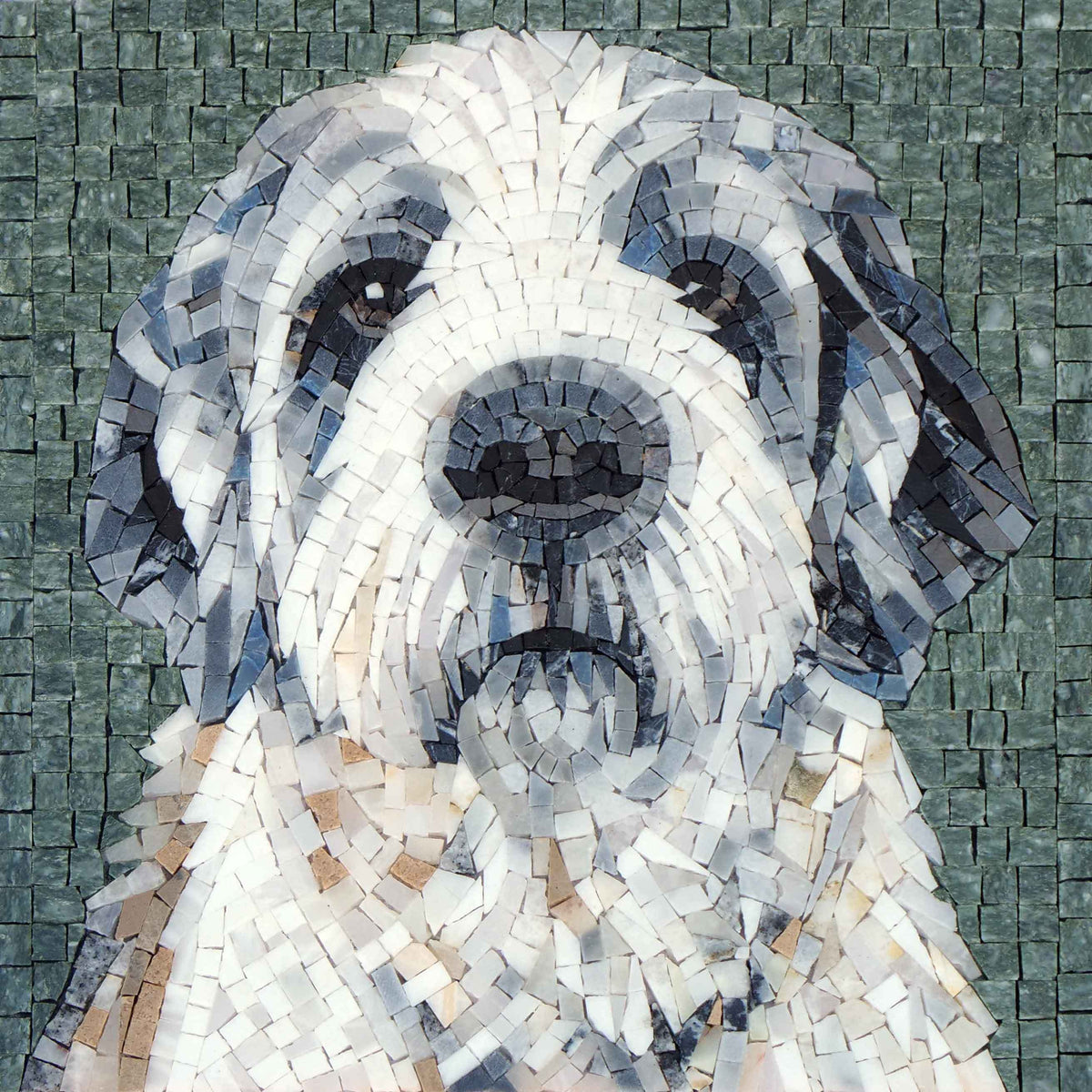 Shaggy Dog Portrait – Custom Pet Marble Mosaic Wall Art - Mesh Backing