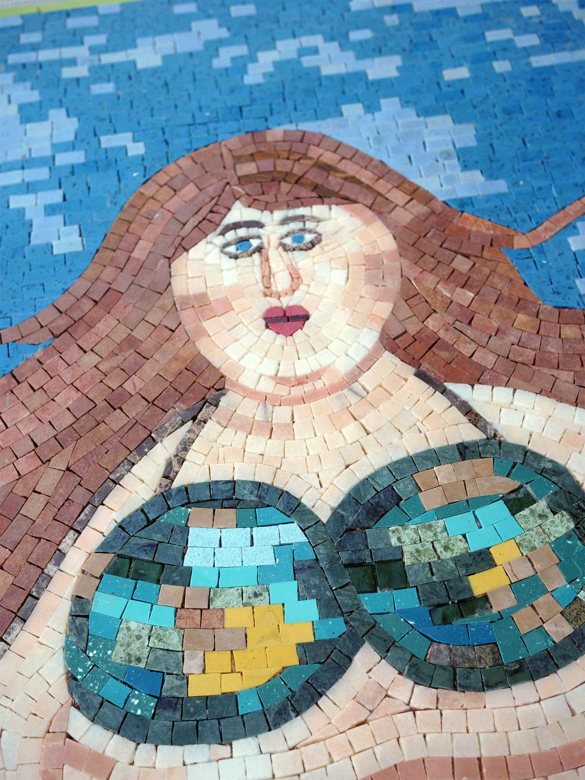 Whimsical Mermaid Portrait – Marine Life Marble Mosaic Wall Art - Mesh Backing