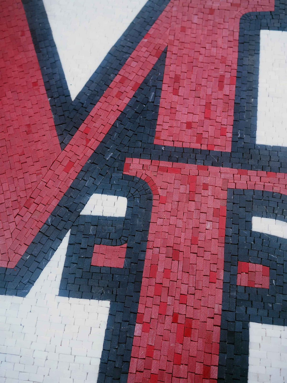 MDF Monogram Logo – Handmade Red Marble Mosaic Art - Mesh Backing