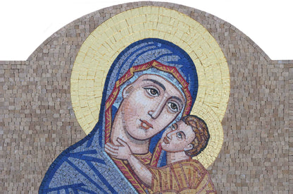 Madonna and Child Icon – Byzantine Marble Mosaic Wall Art - Mesh Backing
