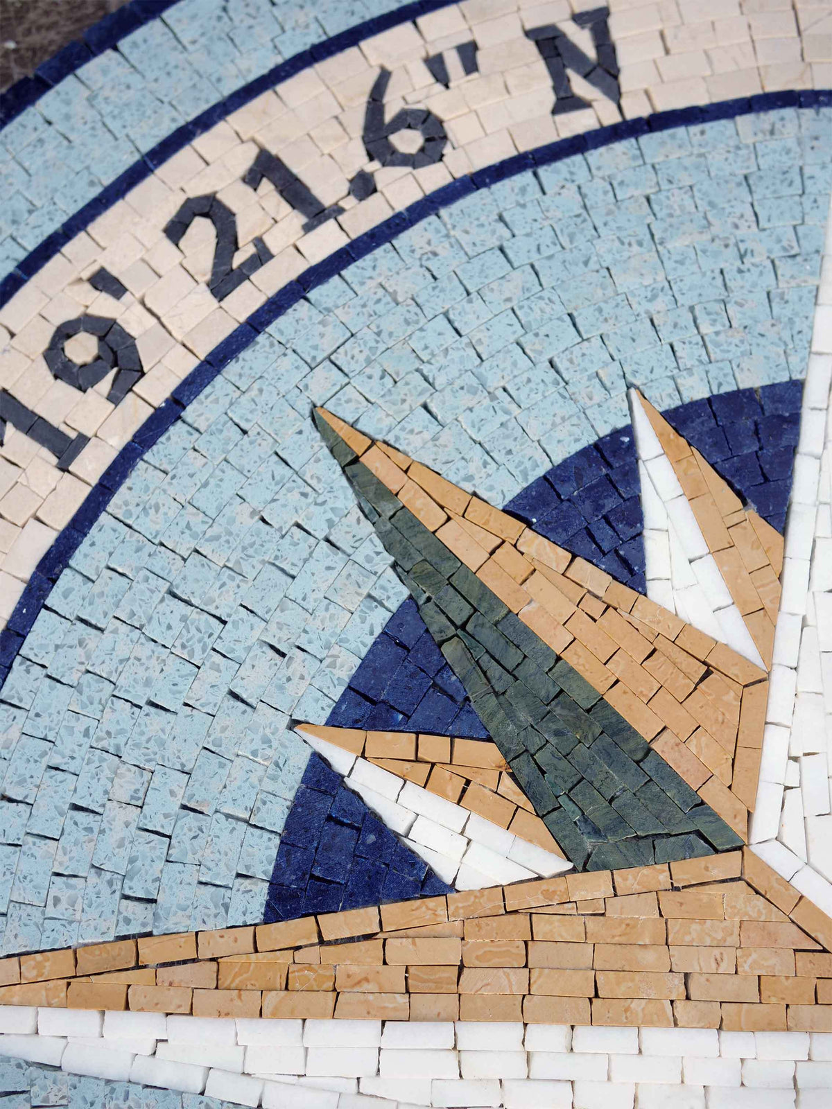 Compass Rose Mosaic - Blue Marble Wall Medallion - Mesh Backing