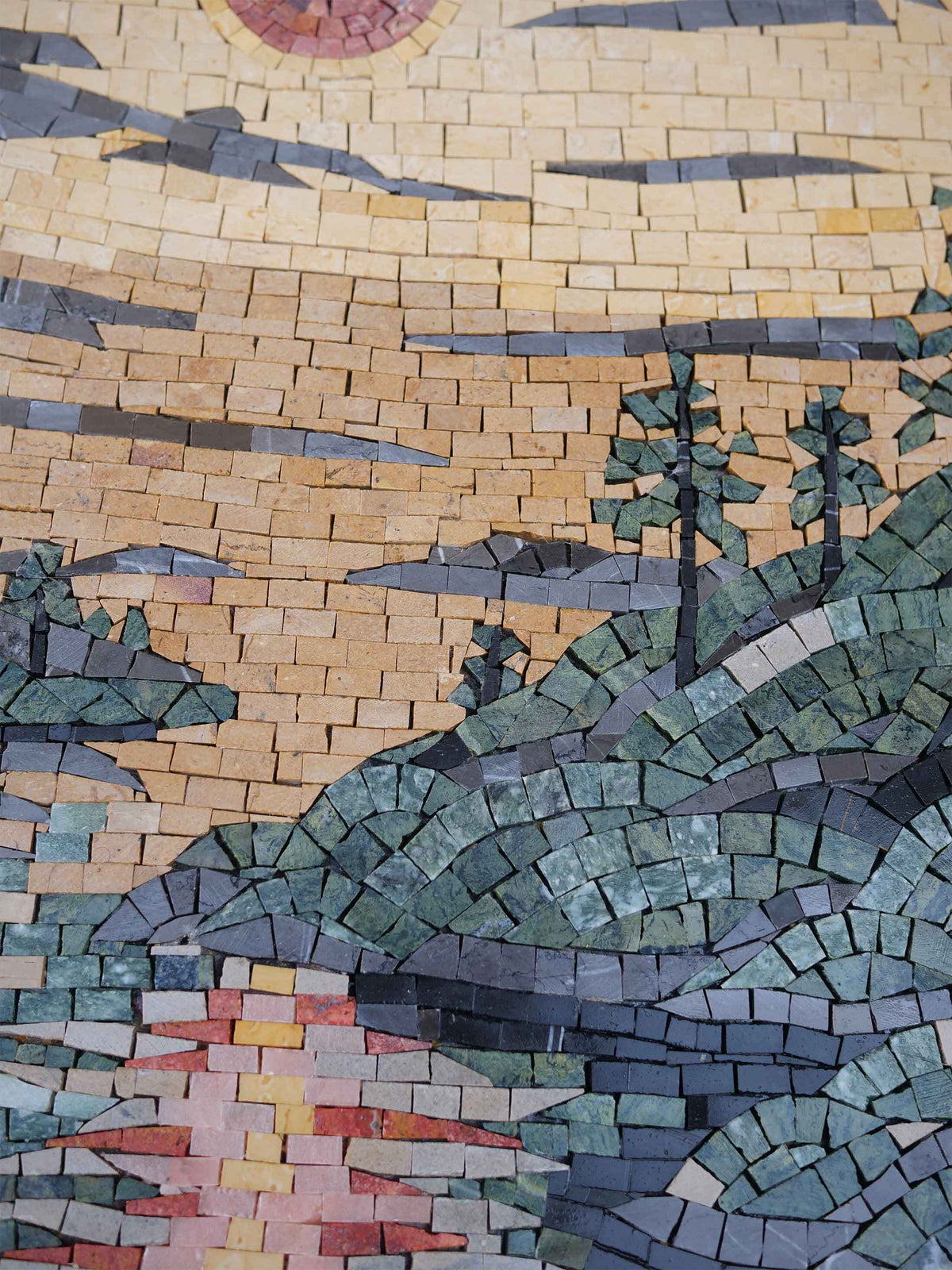 Sailboat & Lighthouse Marble Mosaic - Mesh Backing