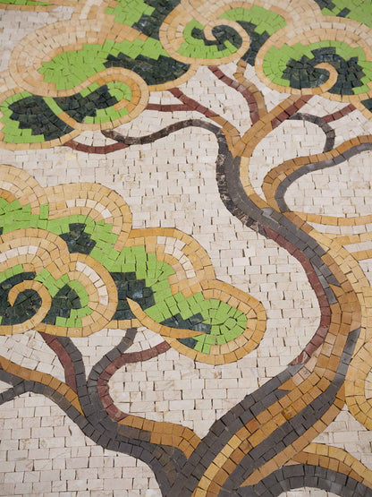 Stylized Bonsai Tree Landscape – Zen Nature Marble Mosaic Wall Art - Mesh Backing