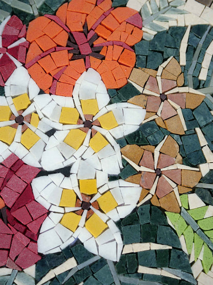 Tropical Flowers - Square Marble Mosaic Wall Art - Mesh Backing
